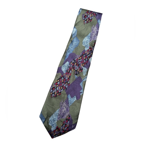 Zylos George Machado Vintage Men's Purple & Green Italian Silk Abstract Tie - Picture 2 of 5